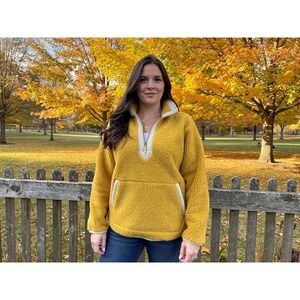 Simply Southern Sherpa Fleece Pullover Sweatshirt Yellow Quarter Zip Sz M cozy
